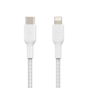 Belkin Apple Certified Braided Lightning to USB-C Charge and Sync Cable, 6.6 Feet / 2 Meters, White